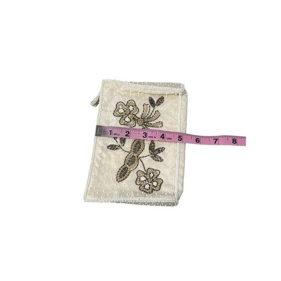 Vintage Bags By Dormar Japan Cream Floral Beaded Zipper Pouch Evening - Picture 9 of 9